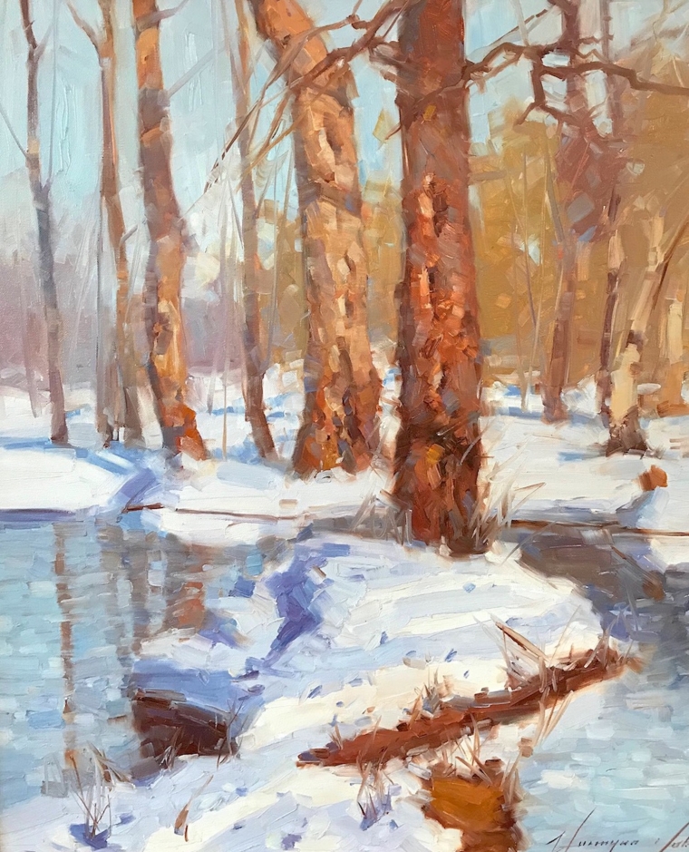 Sunny Winter, Original oil Painting, Handmade artwork, One of a Kind                    